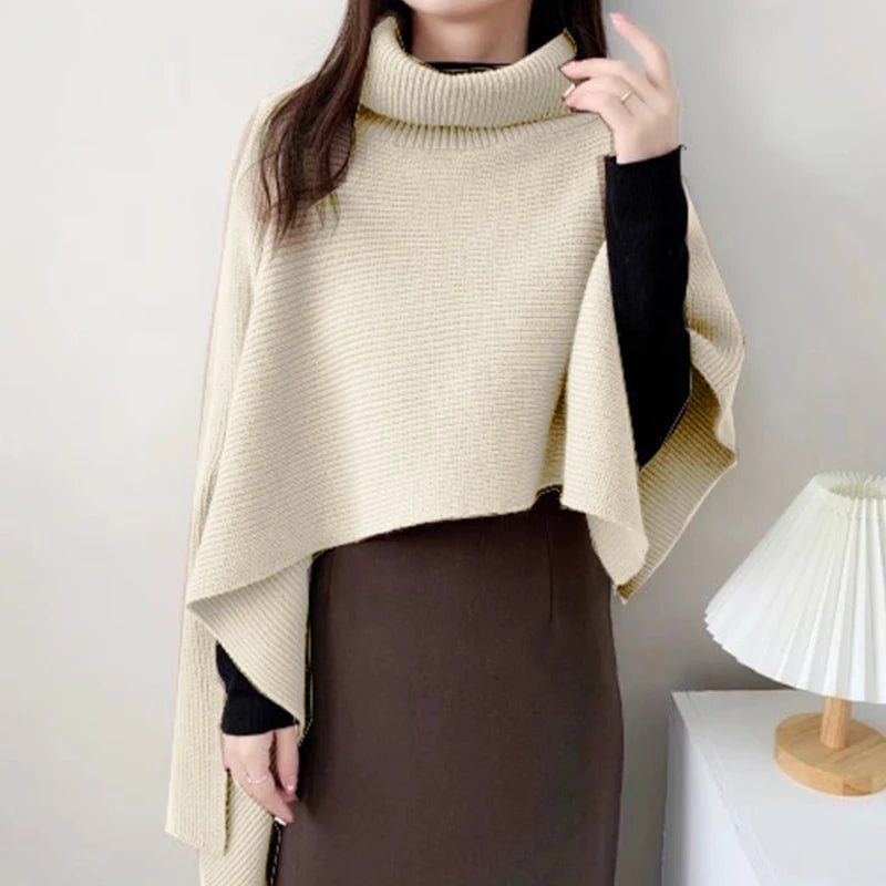 Winter Irregular Vintage Turtleneck Knitted Cape Pullover Women - Bubble Girl
