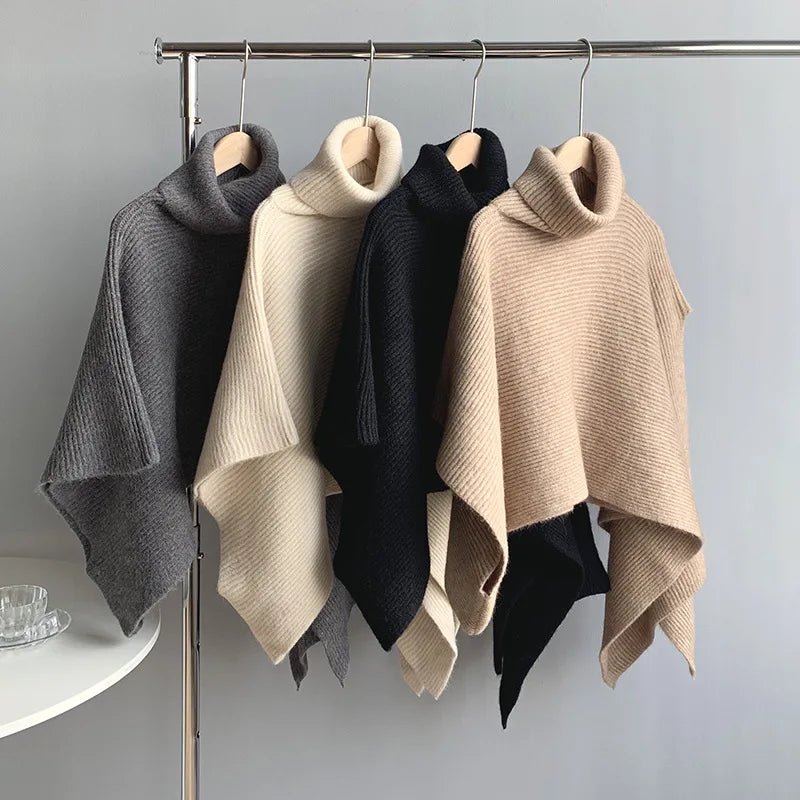 Winter Irregular Vintage Turtleneck Knitted Cape Pullover Women - Bubble Girl