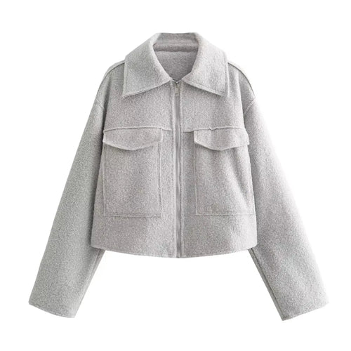 Women's Elegant Solid Coat Zipper Long Sleeve Pocket Bomber - Bubble Girl