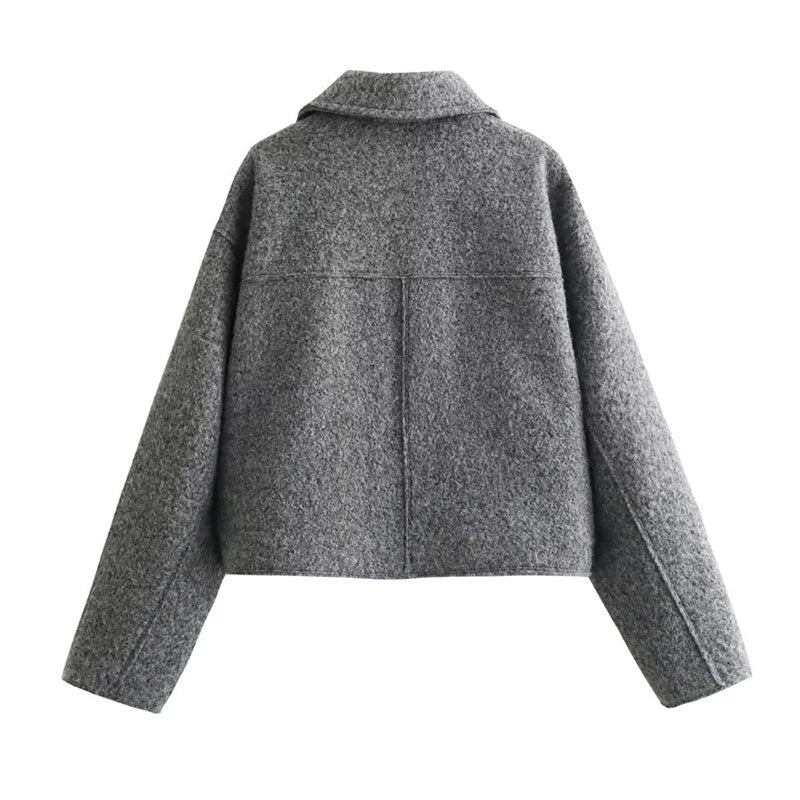 Women's Elegant Solid Coat Zipper Long Sleeve Pocket Bomber - Bubble Girl