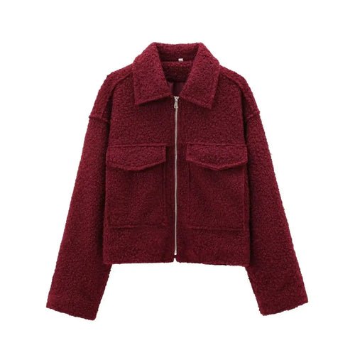 Women's Elegant Solid Coat Zipper Long Sleeve Pocket Bomber - Bubble Girl