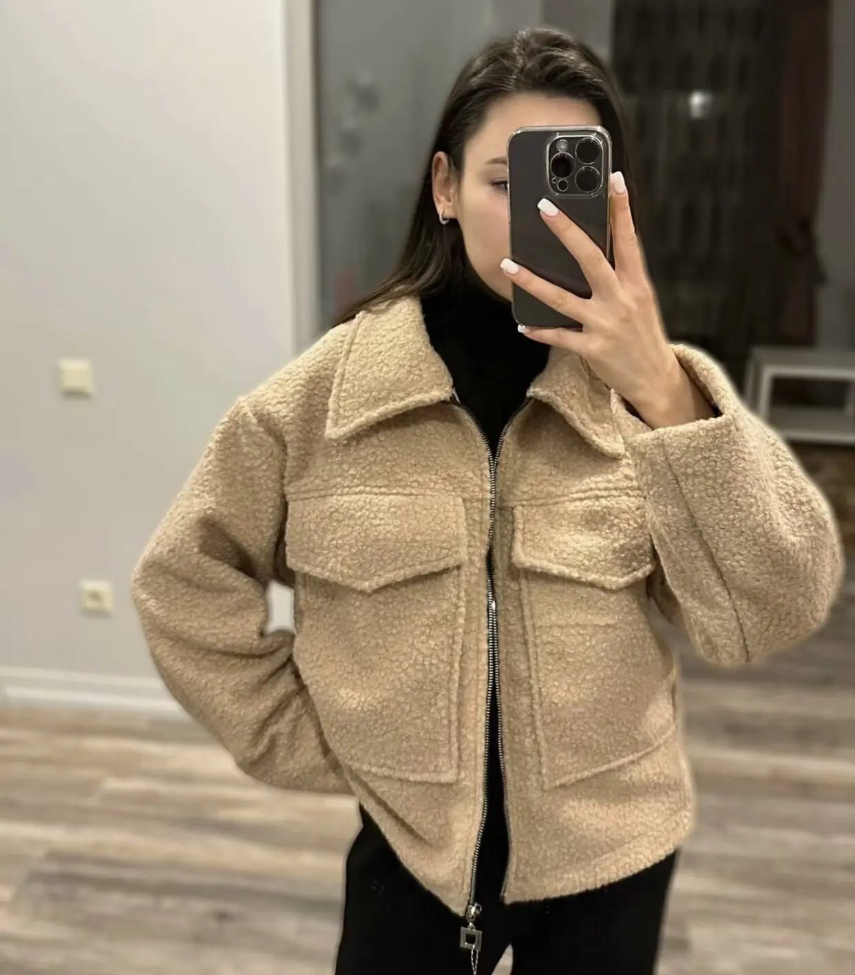 Women's Elegant Solid Coat Zipper Long Sleeve Pocket Bomber - Bubble Girl