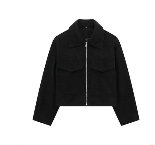 Women's Elegant Solid Coat Zipper Long Sleeve Pocket Bomber - Bubble Girl