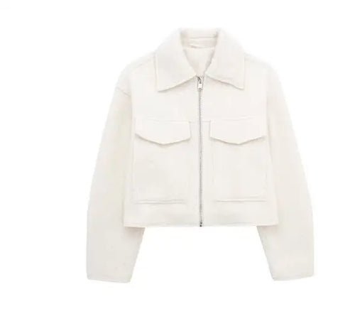 Women's Elegant Solid Coat Zipper Long Sleeve Pocket Bomber - Bubble Girl