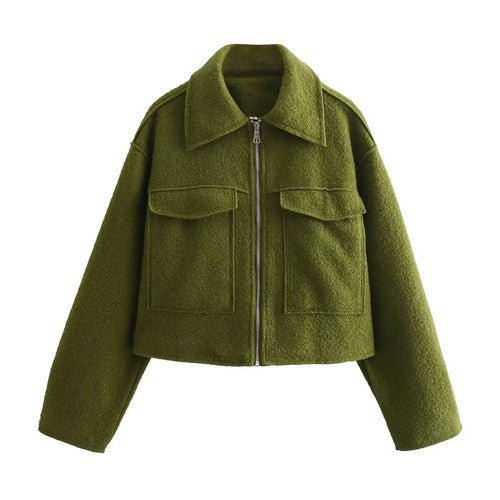 Women's Elegant Solid Coat Zipper Long Sleeve Pocket Bomber - Bubble Girl