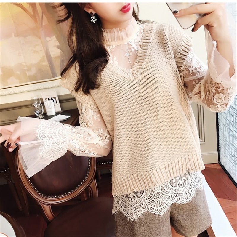 Women’s Lace Blouse Long - Sleeve - Bubble Girl