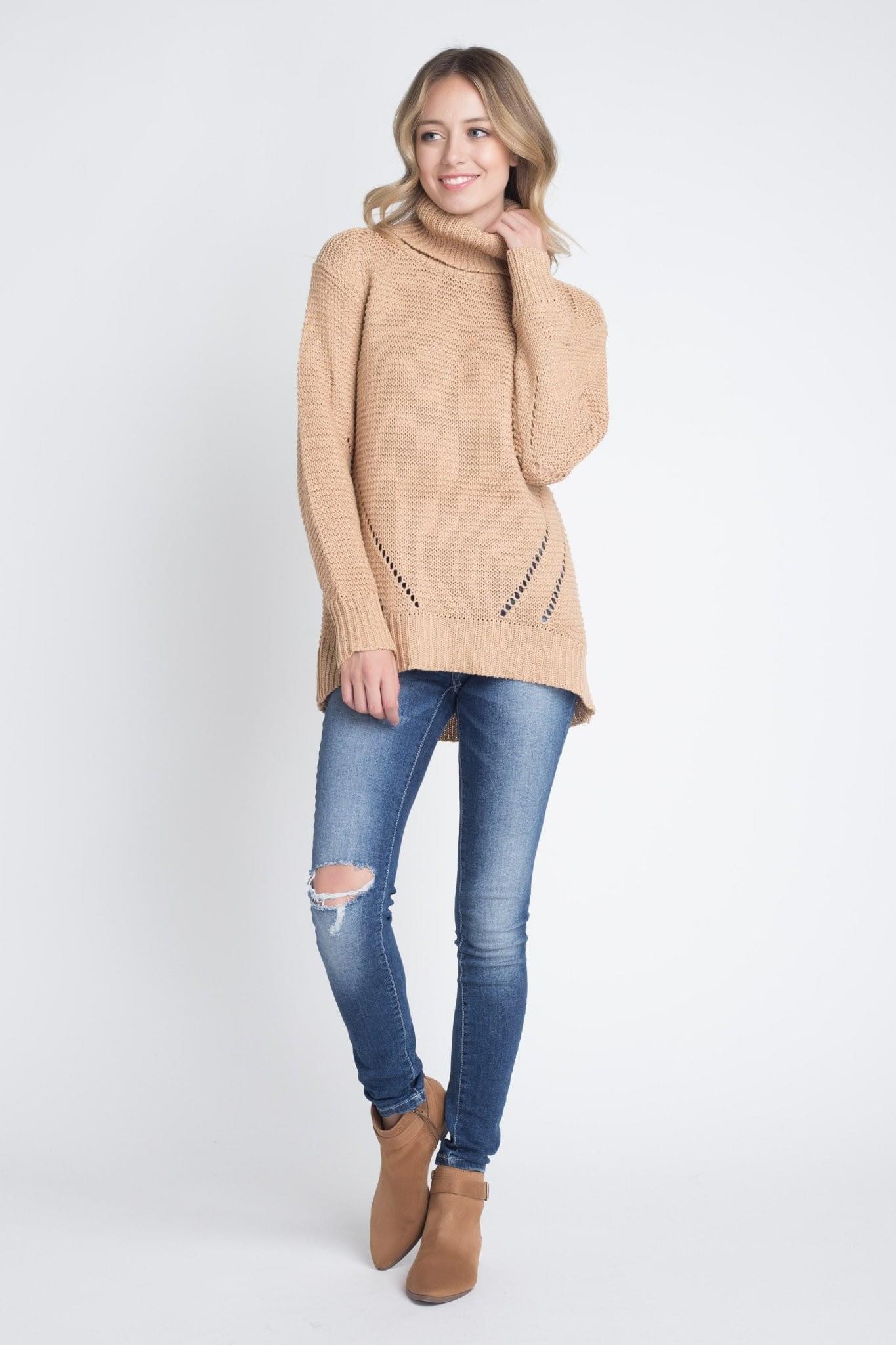 Women's Loose Fit Hi - Low Turtleneck Sweater - Bubble Girl