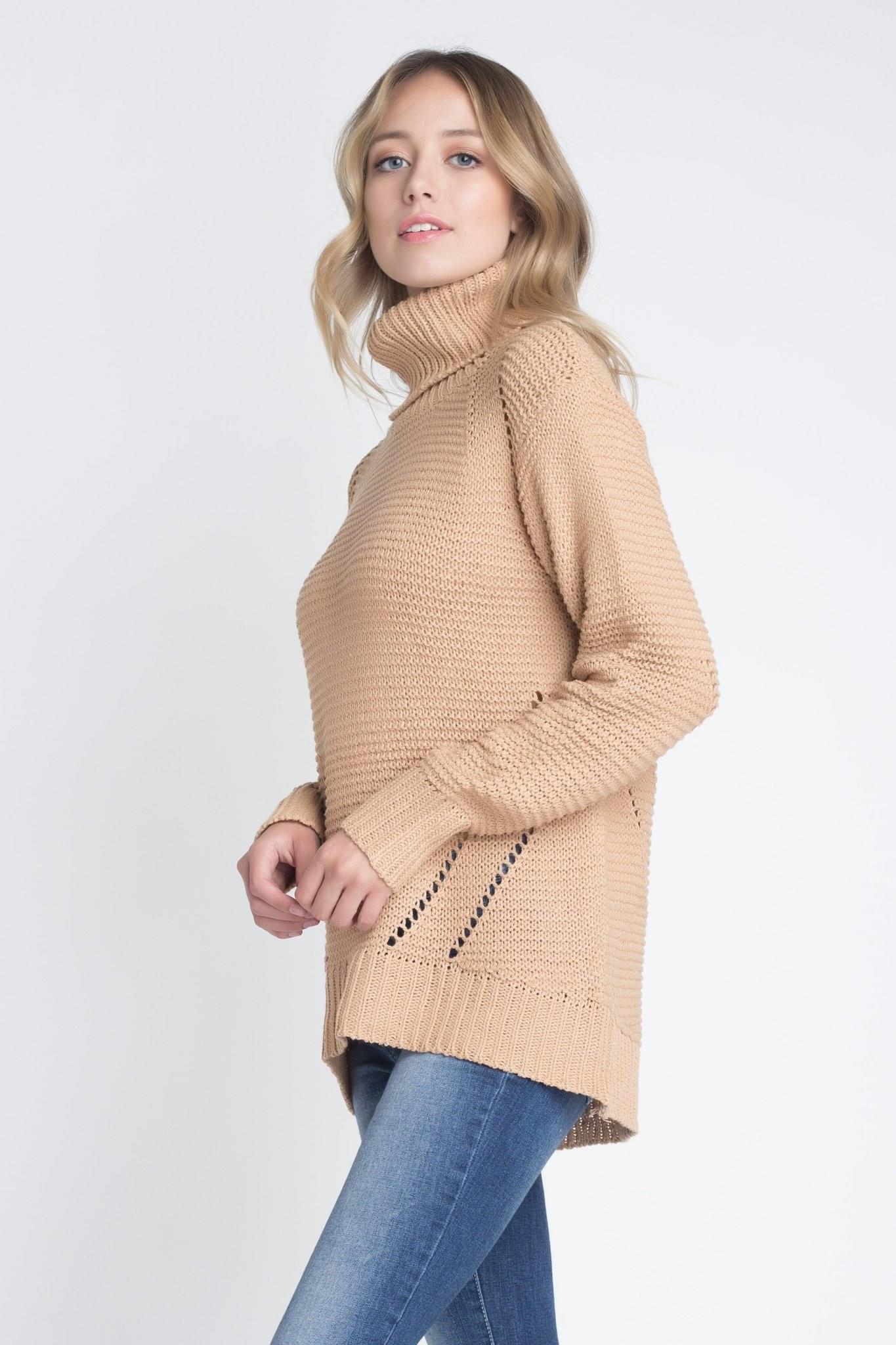 Women's Loose Fit Hi - Low Turtleneck Sweater - Bubble Girl