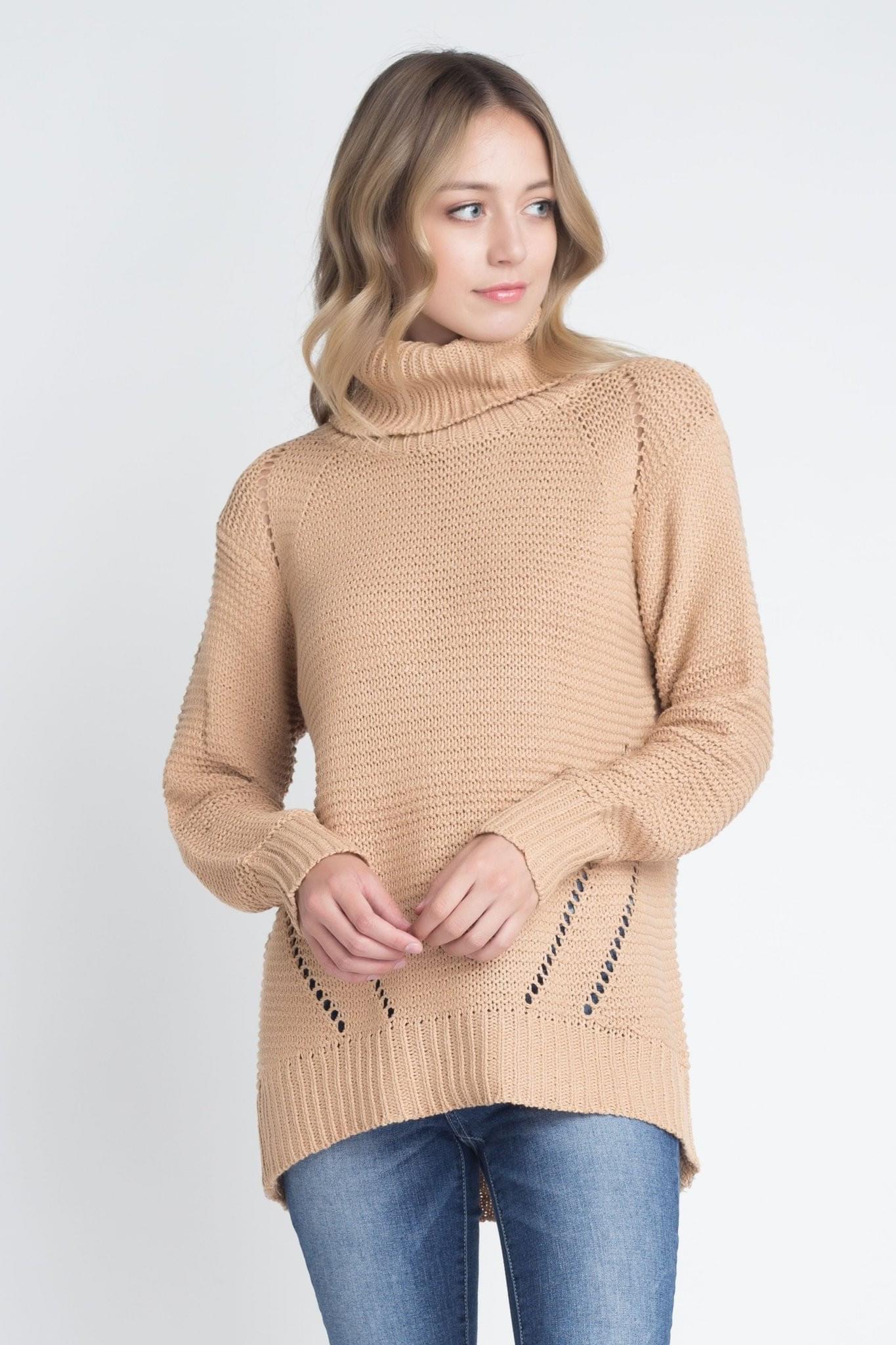 Women's Loose Fit Hi - Low Turtleneck Sweater - Bubble Girl