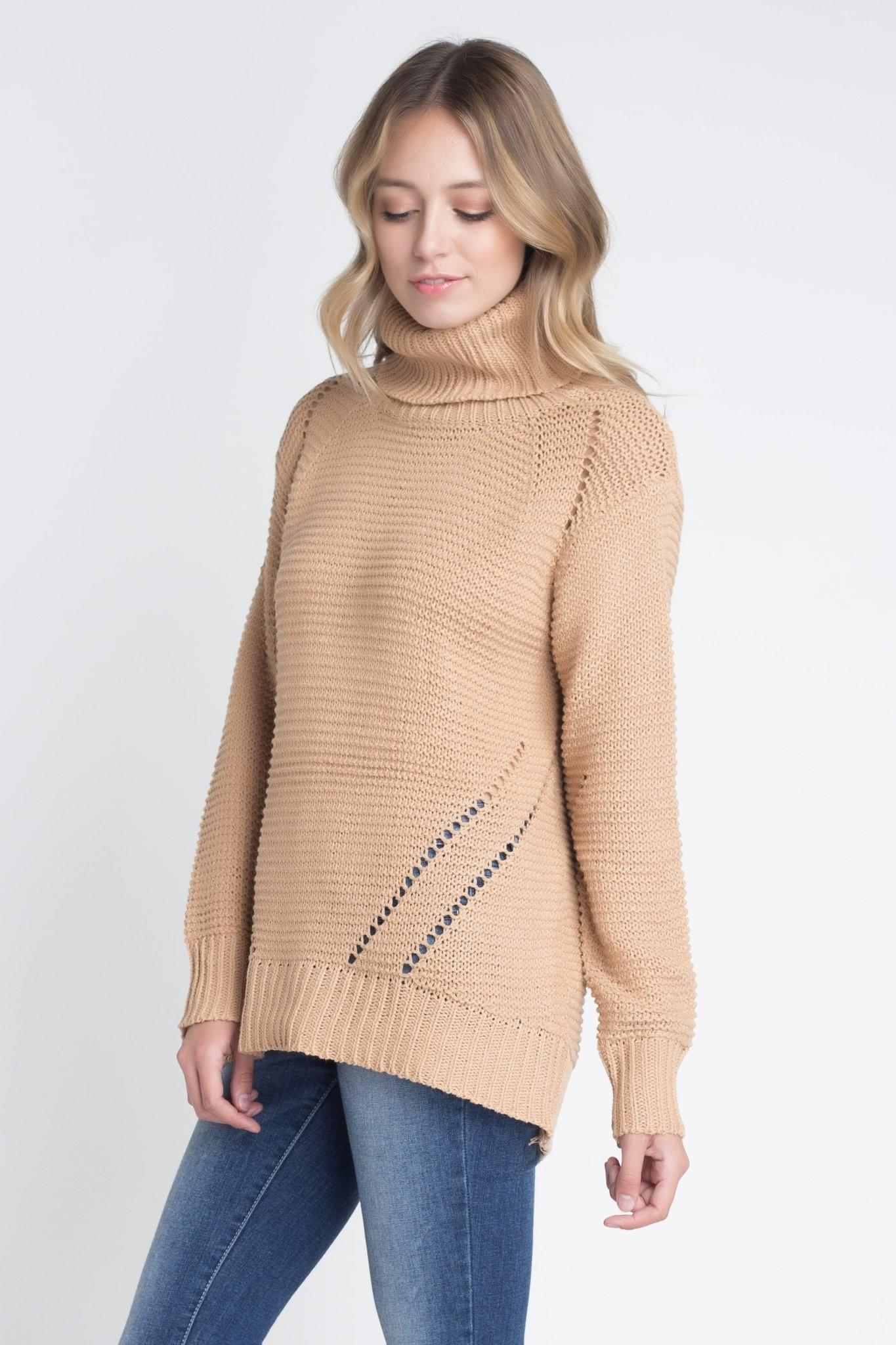 Women's Loose Fit Hi - Low Turtleneck Sweater - Bubble Girl