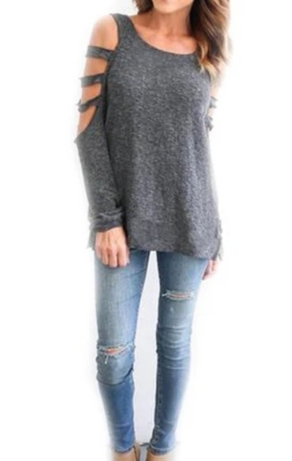 Womens Open Shoulder Long Sleeve Casual Top - Bubble Girl