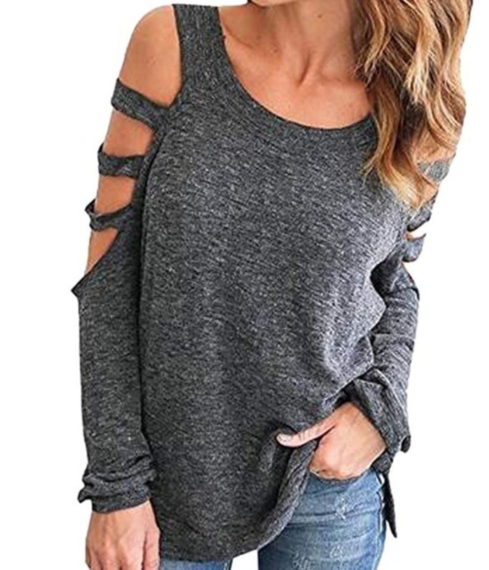 Womens Open Shoulder Long Sleeve Casual Top - Bubble Girl