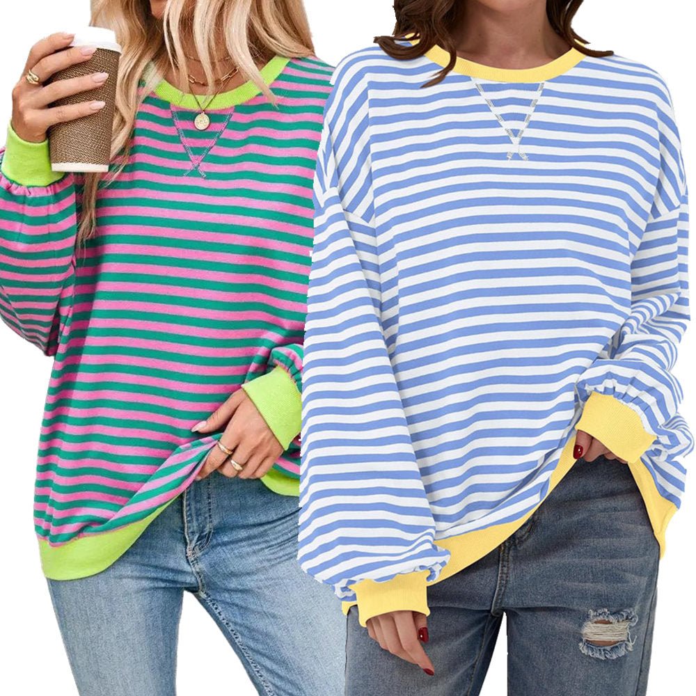 Women's Oversized Striped Sweatshirt - Bubble Girl