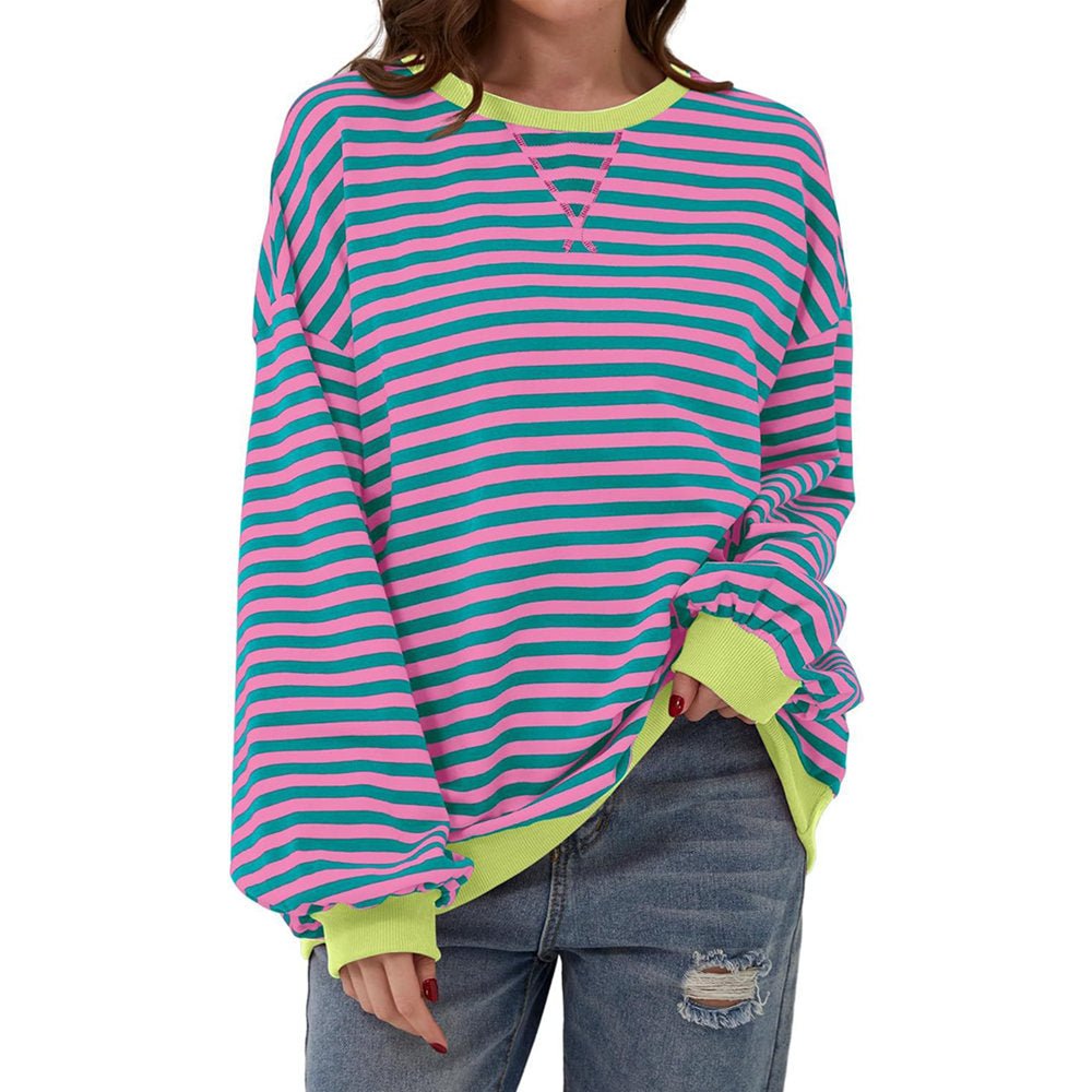 Women's Oversized Striped Sweatshirt - Bubble Girl