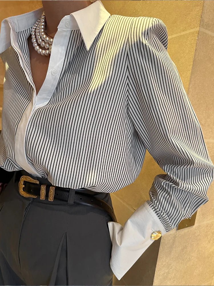 Women's Polo Collar Long sleeved Striped Shirt - Bubble Girl