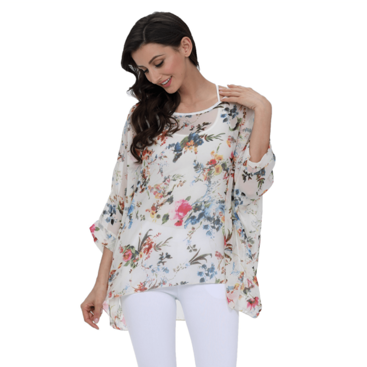 Womens Summer Floral Print Chiffon Tunic Top - Bubble Girl