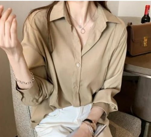 Women's White Loose Oversized Blouse Buttons - Bubble Girl