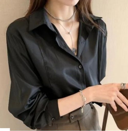 Women's White Loose Oversized Blouse Buttons - Bubble Girl