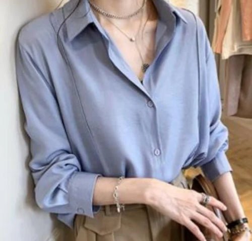 Women's White Loose Oversized Blouse Buttons - Bubble Girl