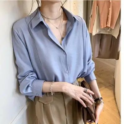 Women's White Loose Oversized Blouse Buttons - Bubble Girl