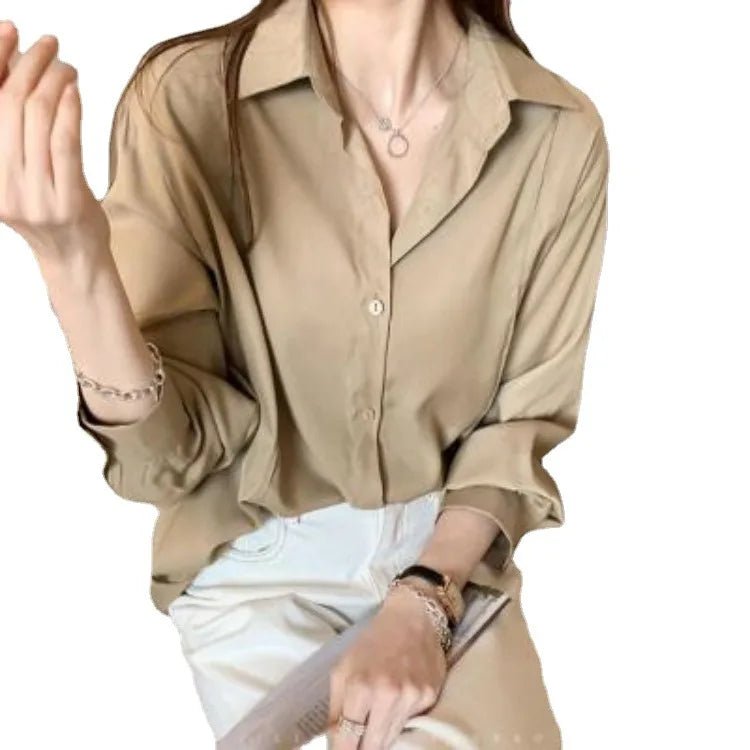 Women's White Loose Oversized Blouse Buttons - Bubble Girl