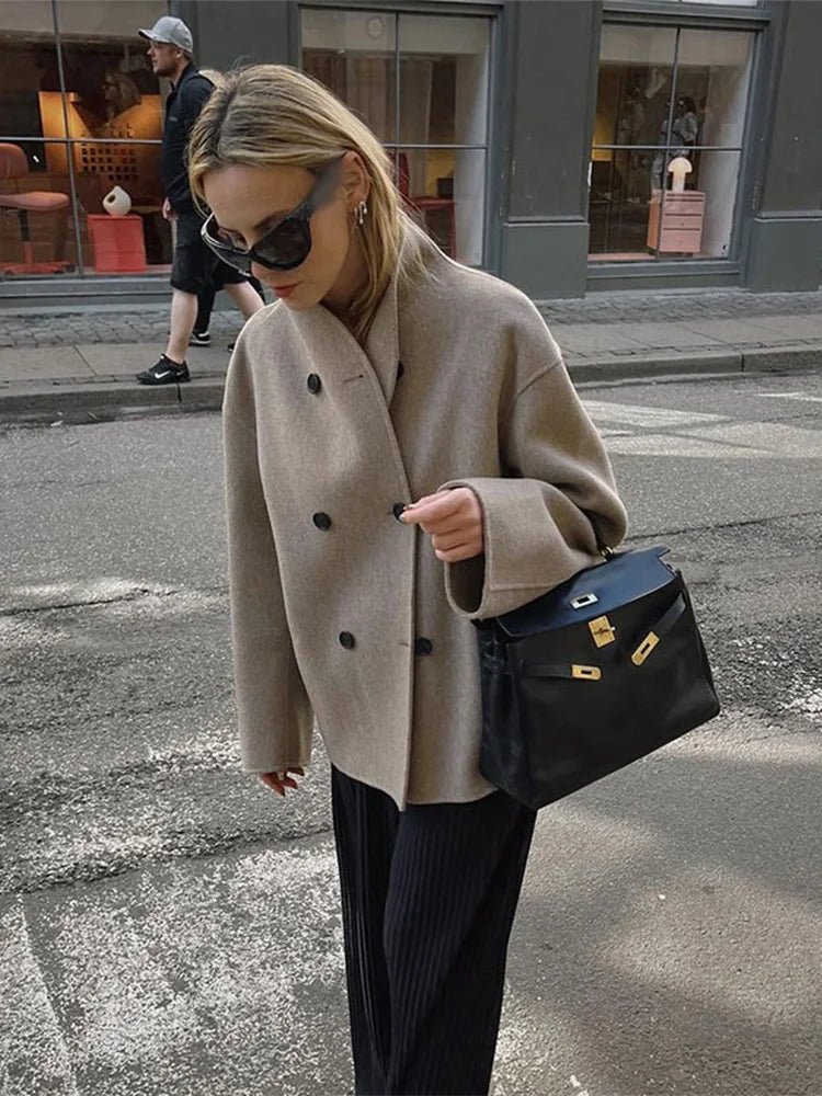 Women's Woolen Coat Loose Casual Retro Double Breasted Stand Collar - Bubble Girl