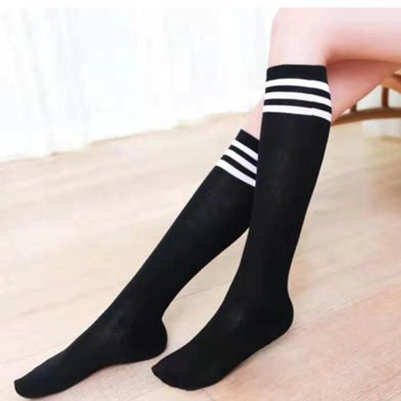 Black White Striped Long Ladies Warm Knee Socks - Bubble Girl