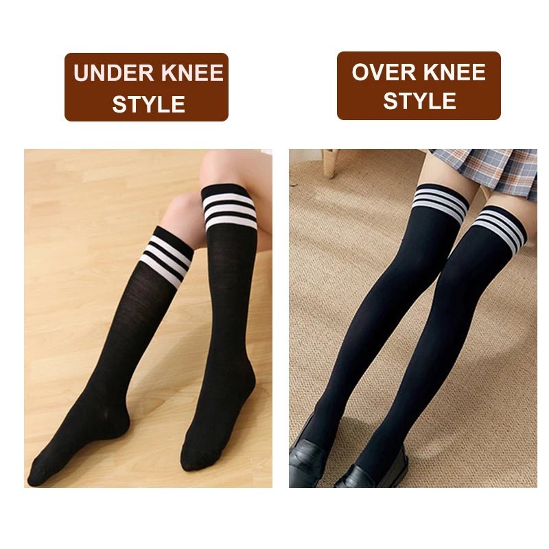 Black White Striped Long Ladies Warm Knee Socks - Bubble Girl
