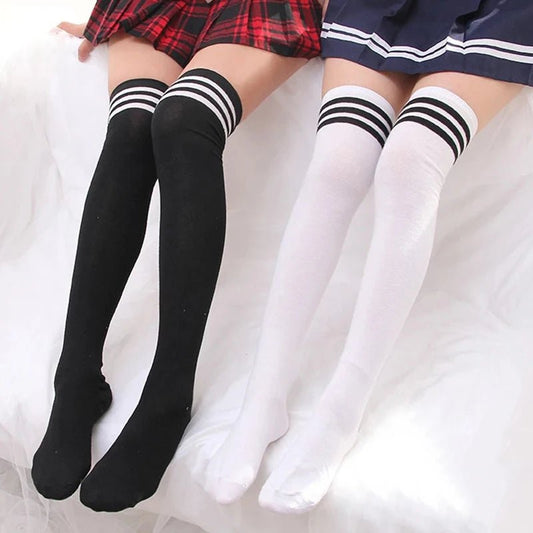 Black White Striped Long Ladies Warm Knee Socks - Bubble Girl