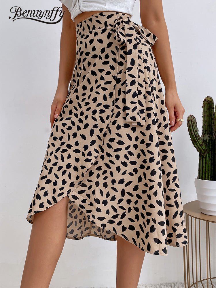 Boho Women Casual Print Tie Side Wrap Skirt Elegant High - Bubble Girl