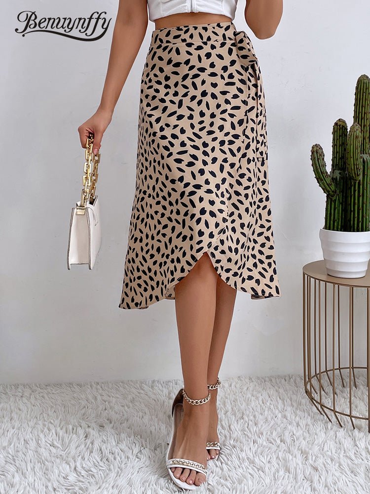 Boho Women Casual Print Tie Side Wrap Skirt Elegant High - Bubble Girl