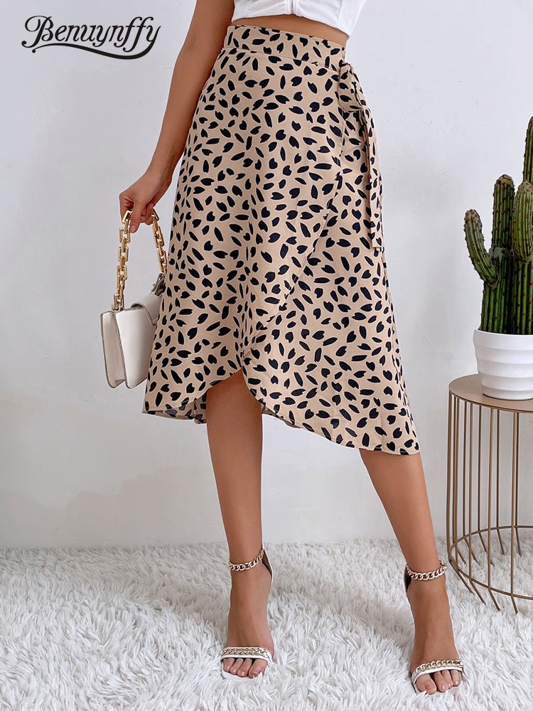 Boho Women Casual Print Tie Side Wrap Skirt Elegant High - Bubble Girl