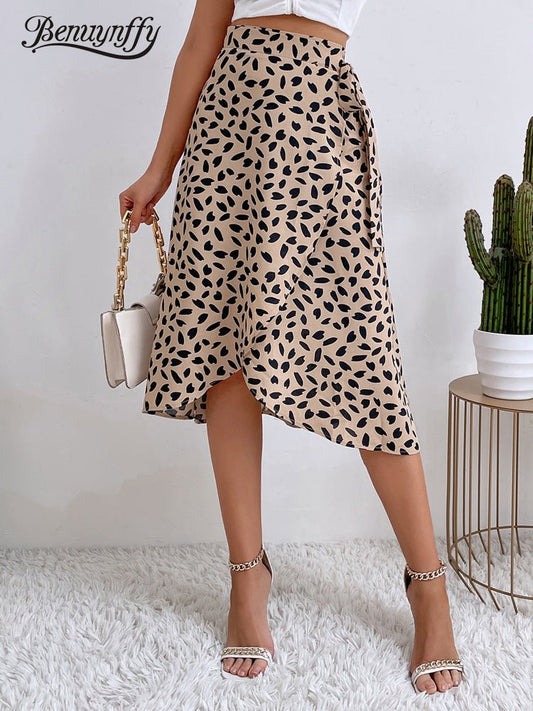 Boho Women Casual Print Tie Side Wrap Skirt Elegant High - Bubble Girl