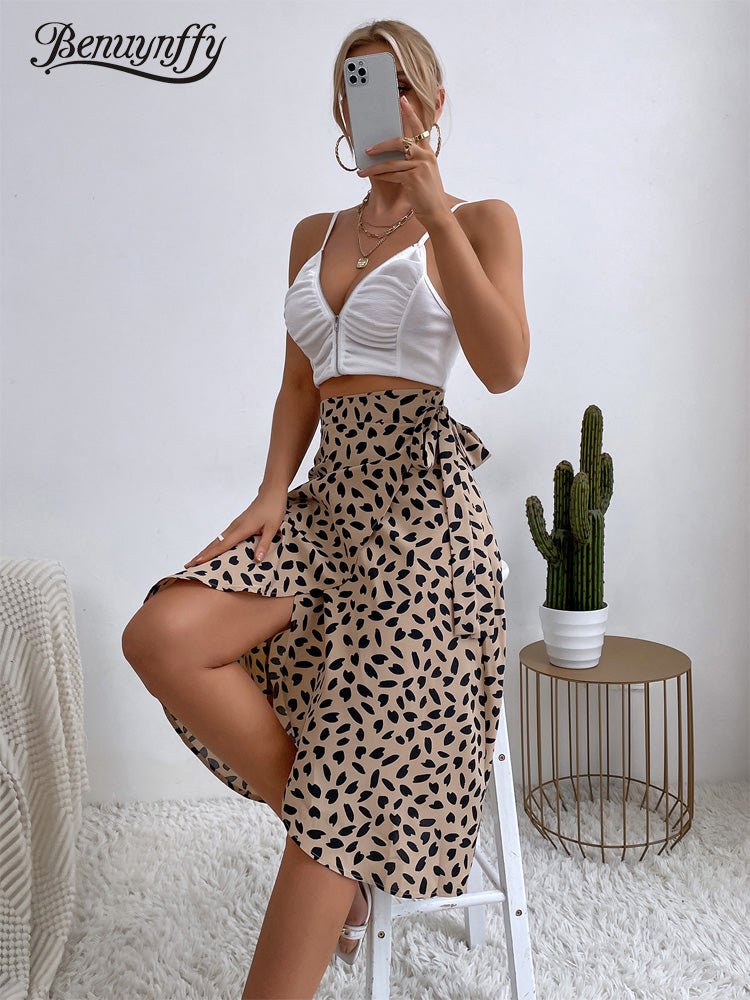 Boho Women Casual Print Tie Side Wrap Skirt Elegant High - Bubble Girl