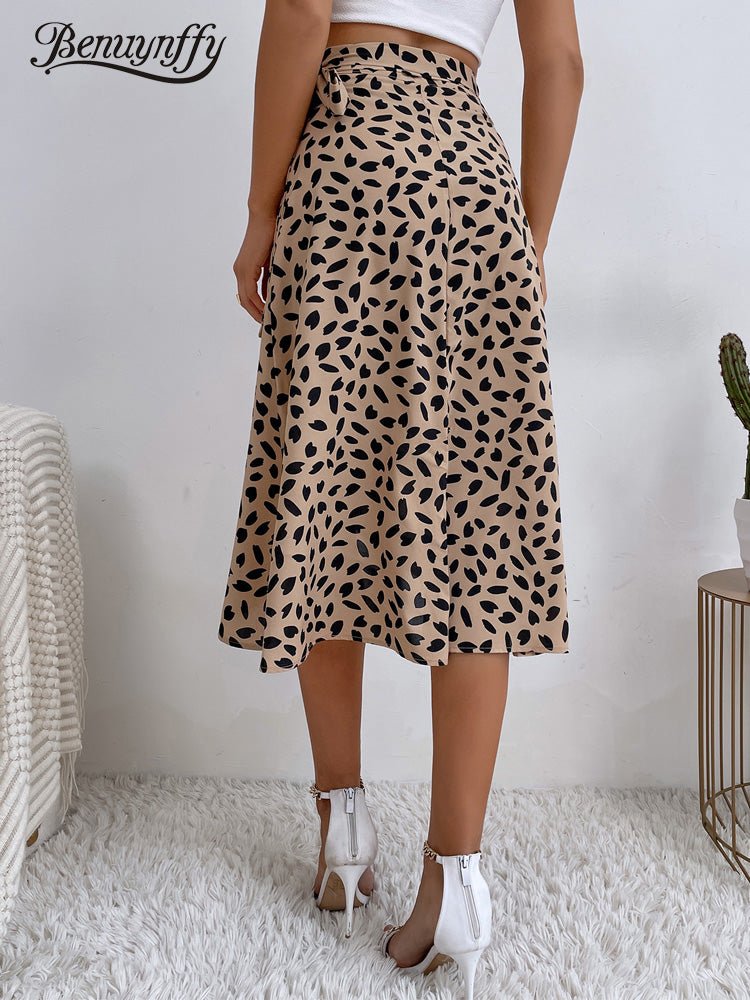 Boho Women Casual Print Tie Side Wrap Skirt Elegant High - Bubble Girl