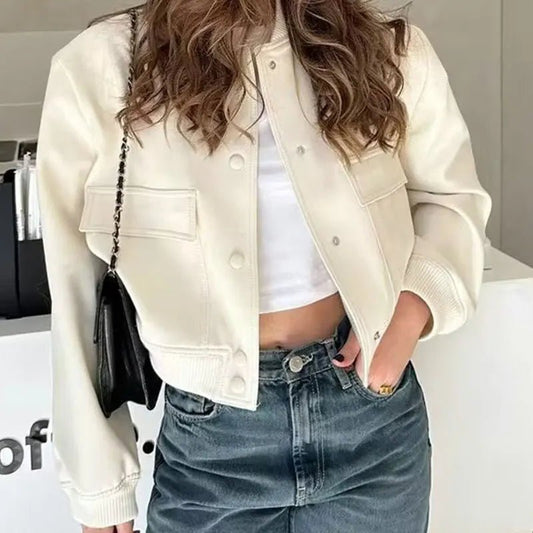Bomber Jacket Coat Beige - Bubble Girl