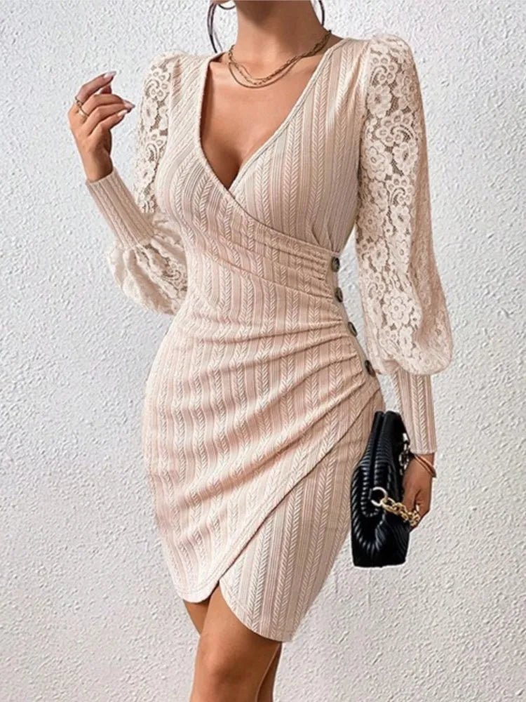 Cable Textured Holiday Dress V - Neck Long Sleeve - Bubble Girl
