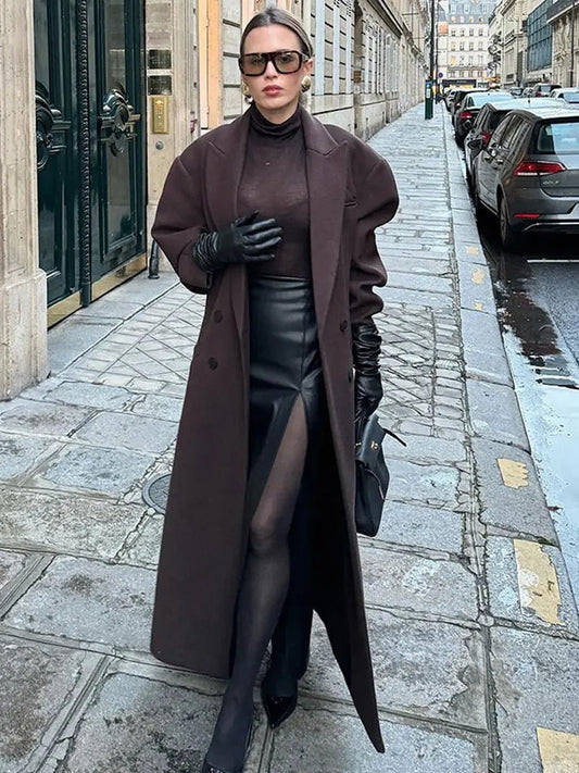 Casual Double - breasted Lapel Oversized Woolen Overcoat Women Chic - Bubble Girl