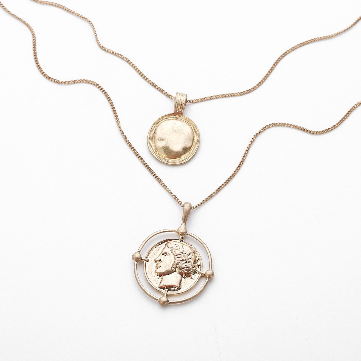 Coin Head Necklace 2 Piece 18K Gold Plated Necklace - Bubble Girl