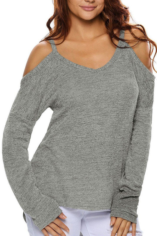 Cold Shoulder Knit Long Sleeves Sweater - Bubble Girl