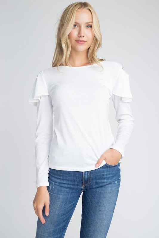 Cold Shoulder Ruffle Long Sleeve Top - Bubble Girl