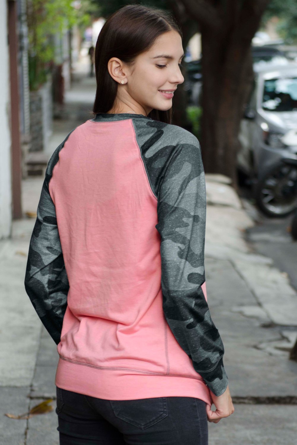 Crewneck Camo Print Long Sleeve Sweatshirts - Bubble Girl