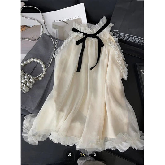 Elegant Bow Shirts Women Vintage Halter Blouse - Bubble Girl