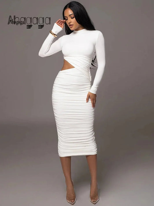 Fashion Club Hollow Out Dresses Women Regular Casual Solid O - neck Long Sleeve - Bubble Girl