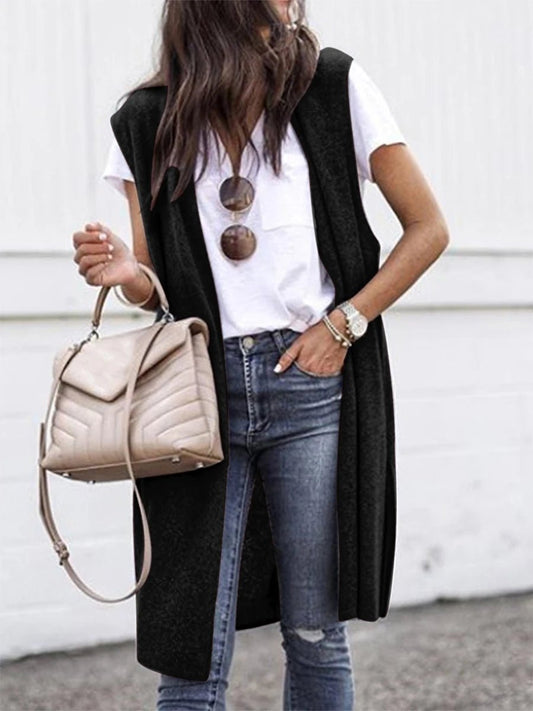 Fashion Women's Vest Sleeveless Open Front Solid Loose Long Outwear - Bubble Girl