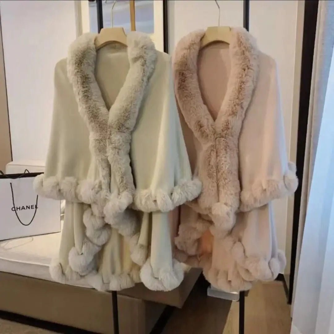 Faux Fur Irregular Length Poncho Jacket - Bubble Girl
