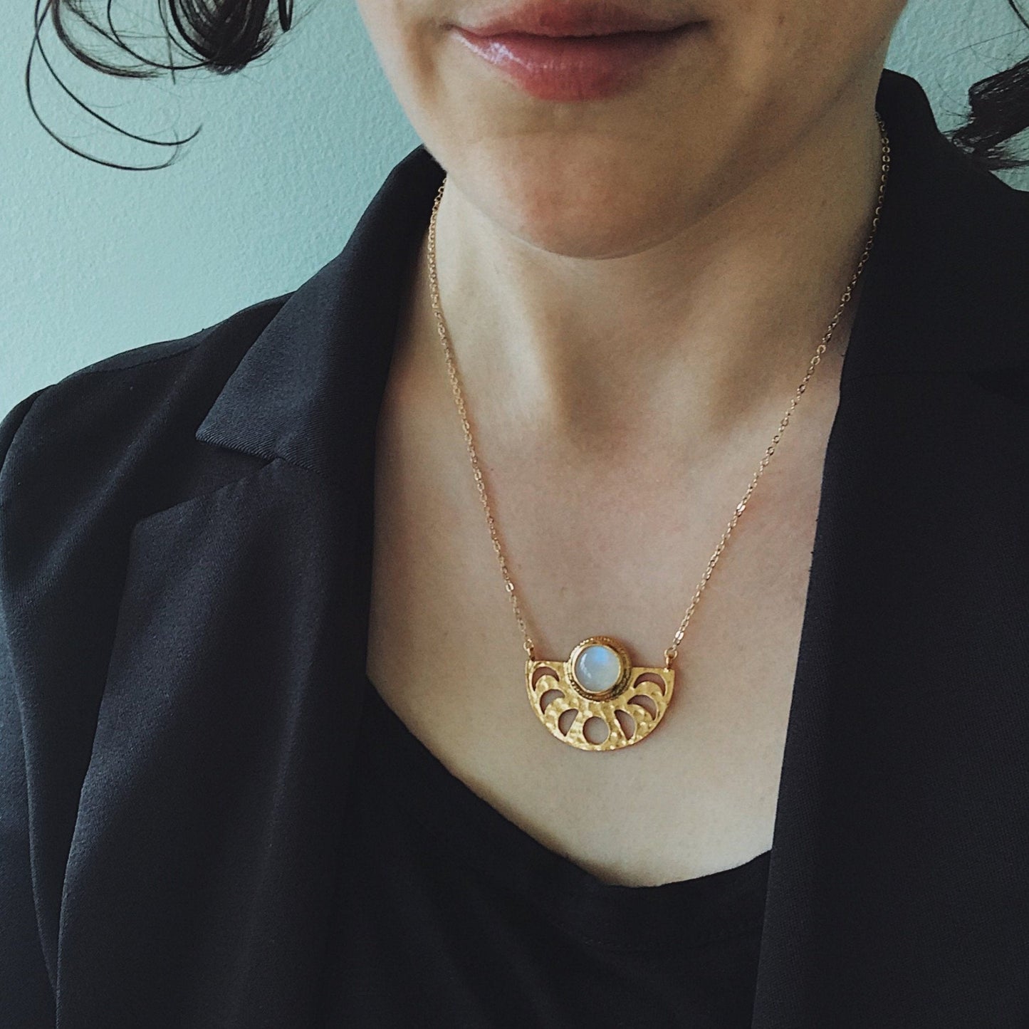 Goddess Necklace - Rainbow Moonstone Pendant - Bubble Girl