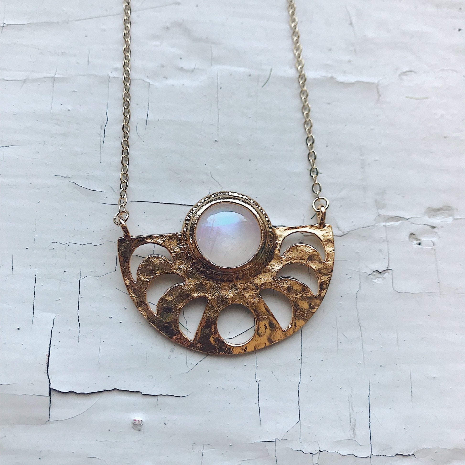 Goddess Necklace - Rainbow Moonstone Pendant - Bubble Girl