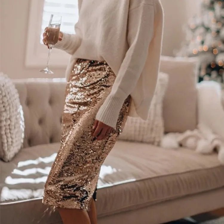 High Waist Sequin Skirt - Bubble Girl