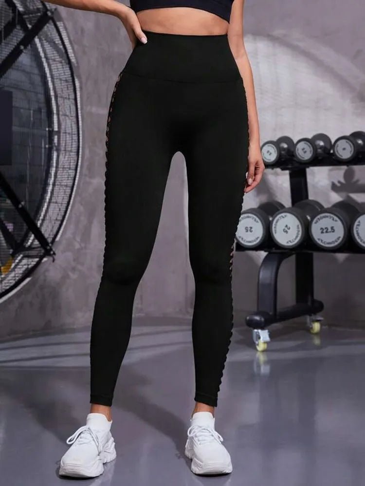 Hollow Black Seamless Women Gym Leggings - Bubble Girl